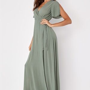 Lulus much obliged washed olive dress